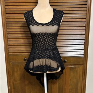 Lovely 153 Sheer Black Lace Sleeveless Top Size S